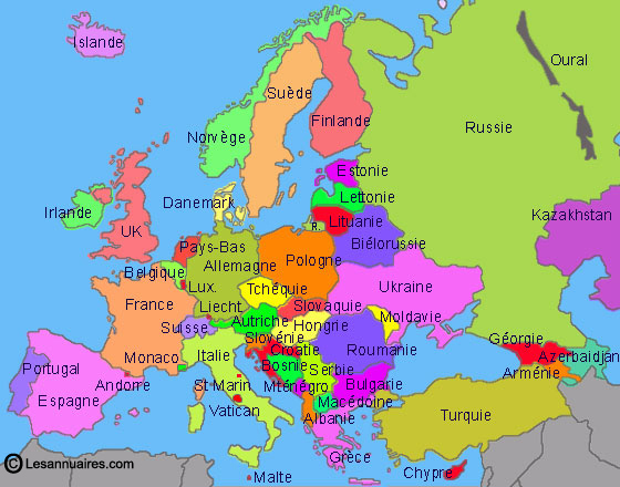 Annuaire Europe : Les Annuaires Des 50 Pays Du Continent intérieur Map D&amp;#039;Europe Sans Les Nom Des Pay