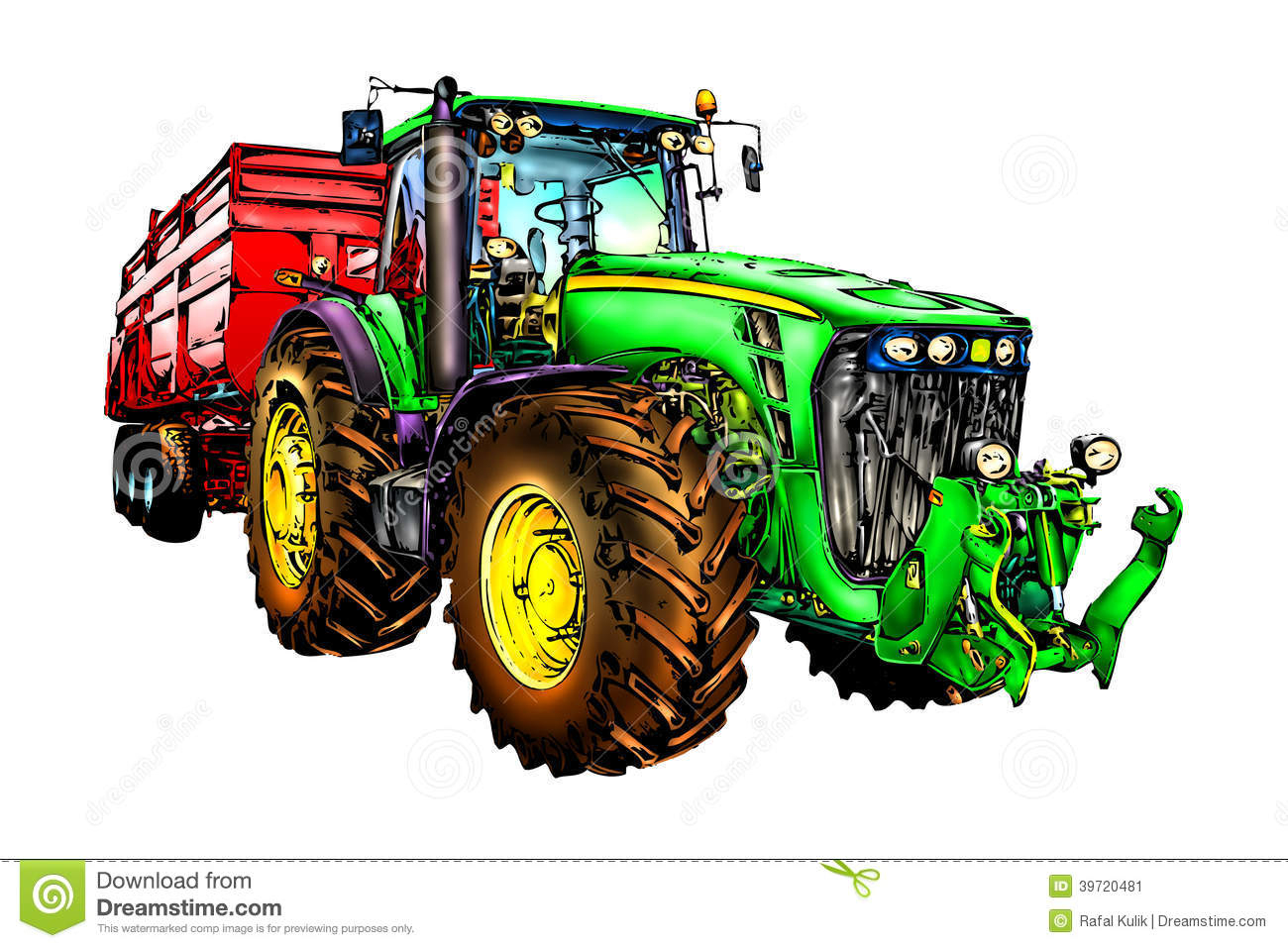 Art De Couleur D'Illustration De Tracteur Agricole pour Cartoon De Tracteur