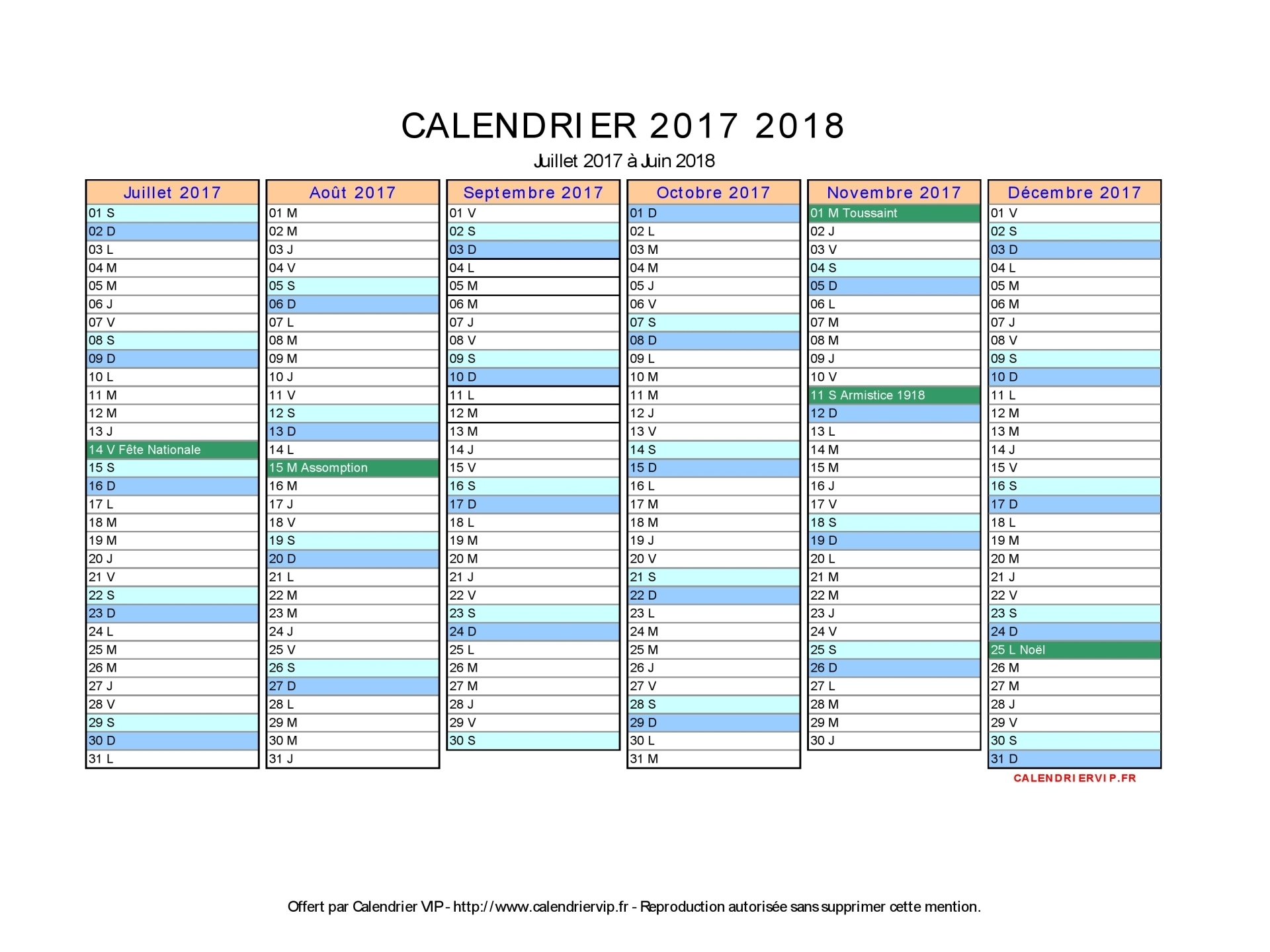 Calendrier 2017 2018 À Imprimer Gratuit En Pdf Et Excel tout Calendrier 2017 A Imprimer