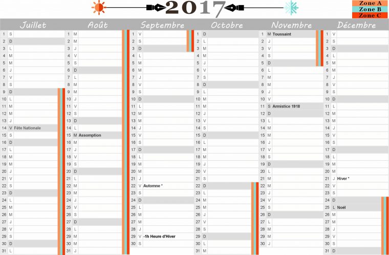 Calendrier Scolaire · 2017 · À Imprimer Gratuitement. serapportantà Calendrier 2017 A Imprimer