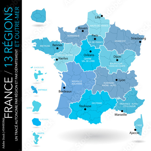 Carte De France 13 Régions (Nouveaux Noms (2016 intérieur France D&amp;#039;Outre Mer Carte