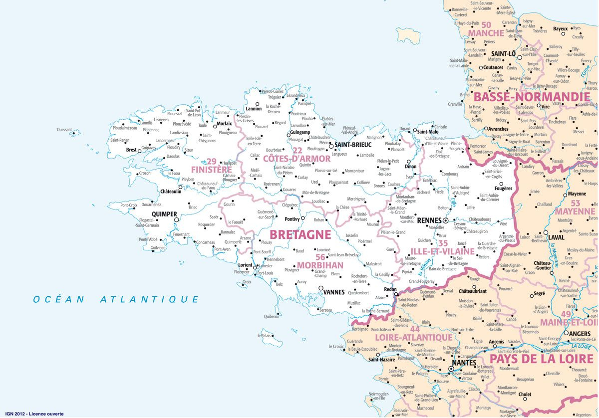 Carte De La Bretagne - Villes, Relief, Sites Touristiques avec Eduscol Fond De Carte 