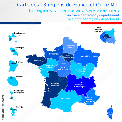 Carte Des 13 Régions De France Et Outre-Mer Bleueavec Le concernant Les Outre-Mer Carte A Imprimer 