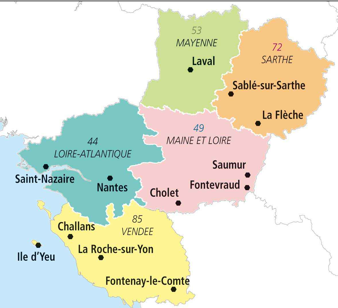 Carte - Région Pays De La Loire » Vacances - Guide Voyage concernant Regiuons Et Departements