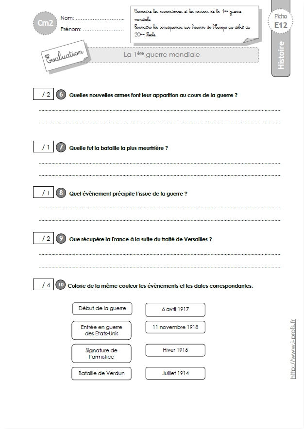 Cm2: Histoire- 1914-1918 La 1Ère Guerre Mondiale dedans Histoire Pdf Maternelle A Imprimir 