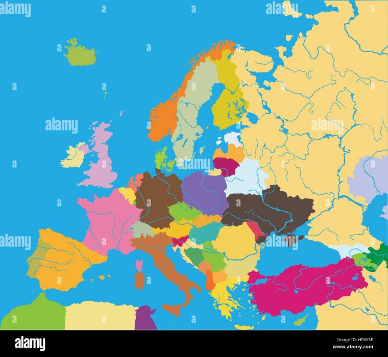 Color Carte Politique De L'Europe Avec Des Frontières De dedans Carte Geographique D&#039;Europe