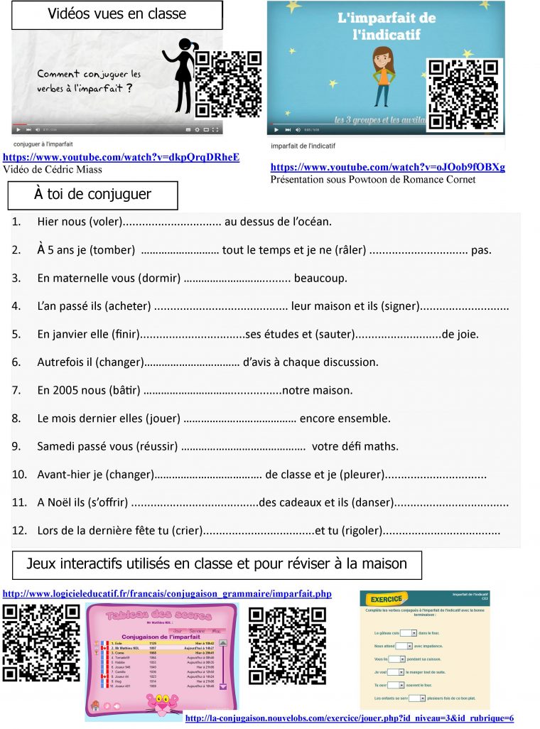 Conjugaison Ce1 Ce2 L'Imparfait 1Er 2Ième Groupe+ destiné Fleuve Et Riviere Cm2 Monsieur Mathieu