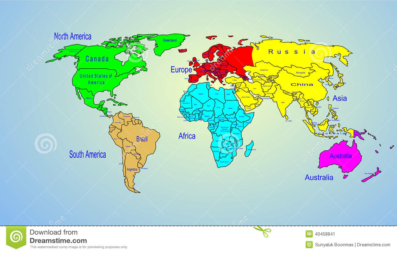 Continents Et Nom Du Pays De Carte Couleur Du Monde avec Carte Du Monde Continent 
