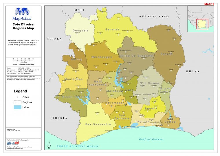 Côte D'Ivoire: Regions Map – Datasets – Mapaction intérieur Cote D&#039;Ivoire Dã©Partements