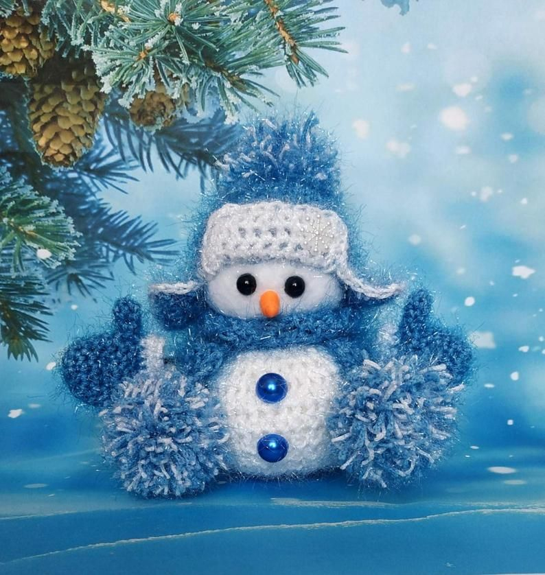 Cute Snowman Hand-Knitted Toy Amigurumi Miniature Crochet tout Yeux Pour Bonhomme De Neige 