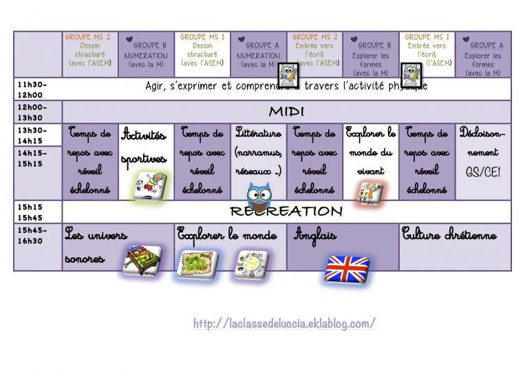 Emploi Du Temps, Ms Gs, La Classe De Luccia à En Tete Fiche De Travail Gs Laclassedeluccia