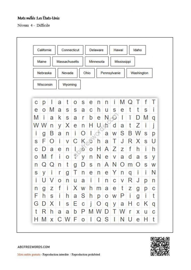États-Unis : Jeu De Géographie – Mots Mêlés Gratuits dedans Mots Meles Mode Difficiles