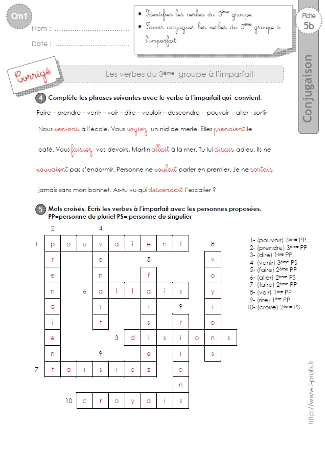 Exercice De Conjugaison Cm1  Fiches Conjugaison  Bout De pour Fiches Conjugaison Bout De Gomme A Exercice Cm1 Gratuit 