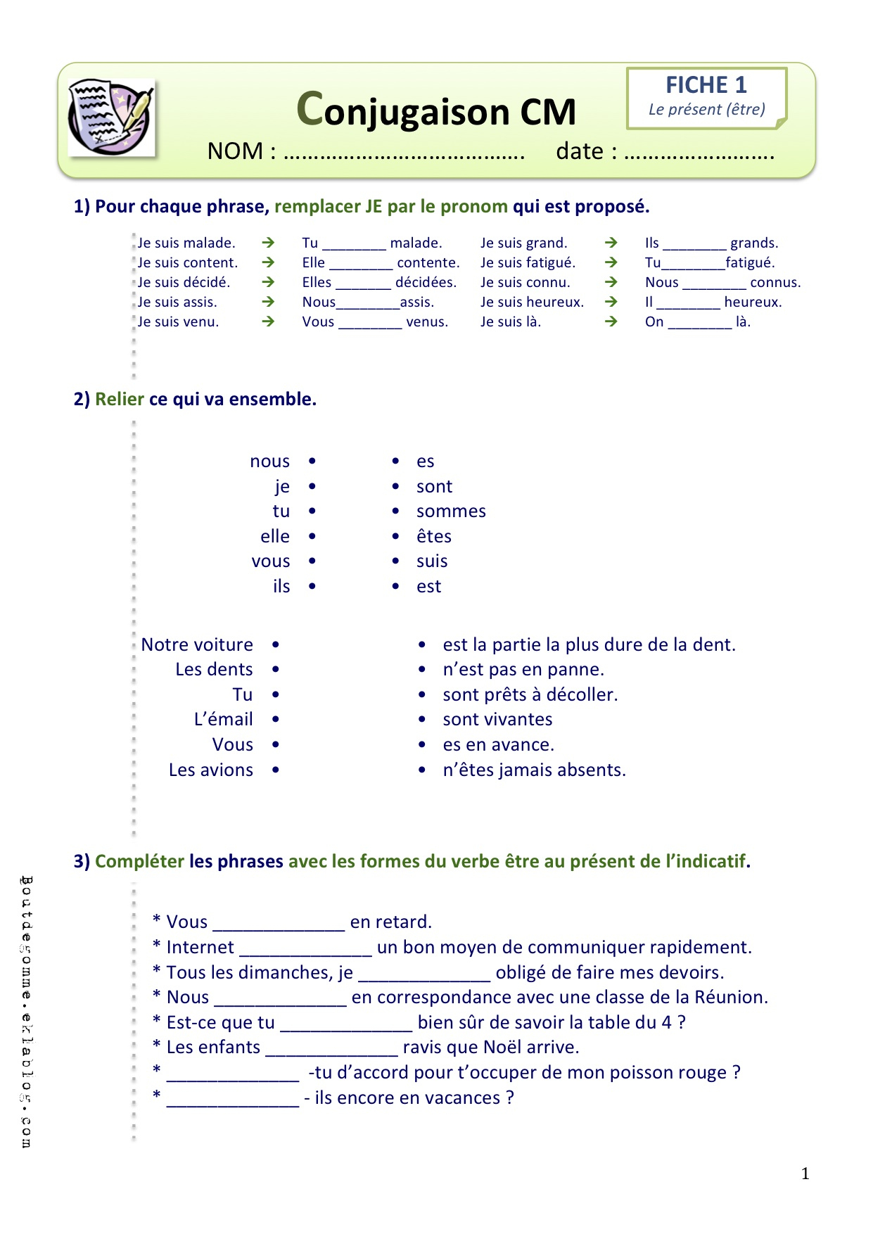 Exercices De Conjugaison 5Ème A Imprimer : Télécharger tout Fiche Prep Expression Ã©Crite Ce1 Zaubette