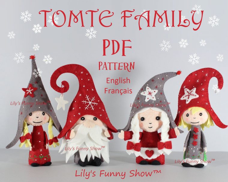 Famille Tomte Ornements De Noël Patron Pdf  Etsy  Family à Patron  Surchaussures Lutin Noel