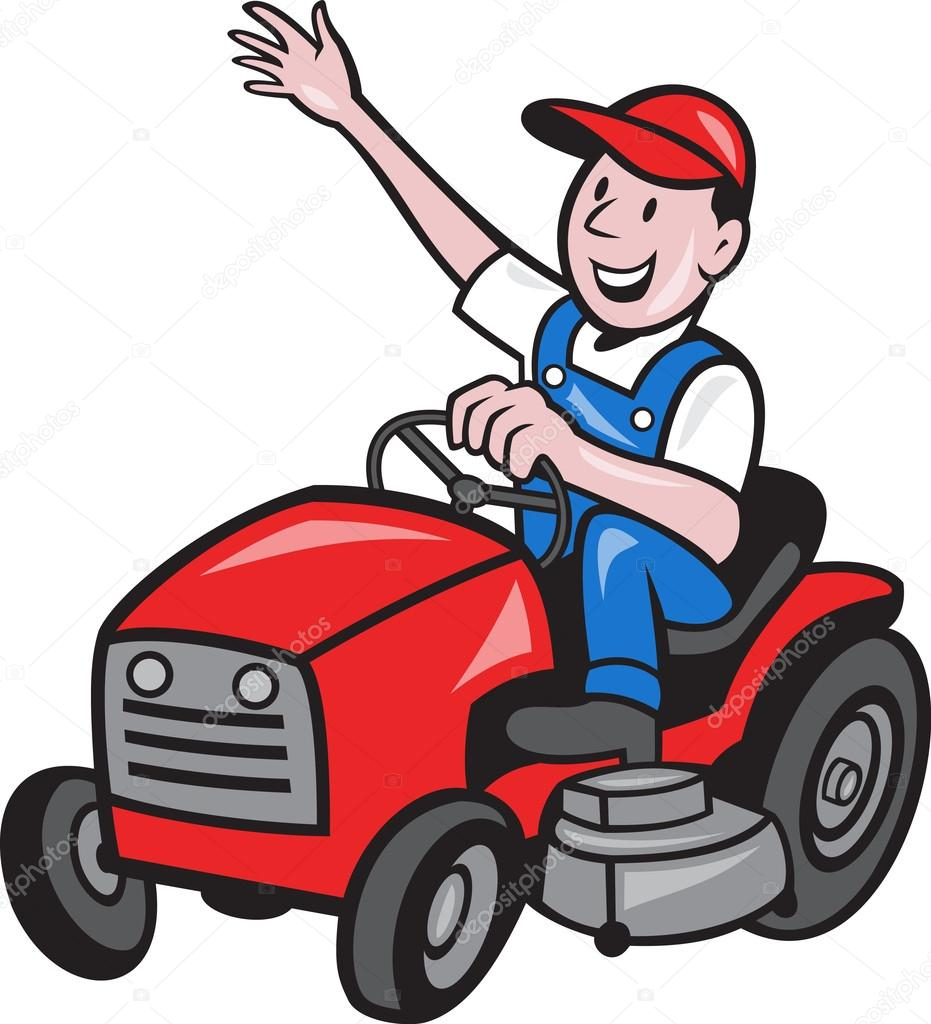 Farmer Driving Ride Sur Tracteur De Tondeuse Image concernant Cartoon De Tracteur 