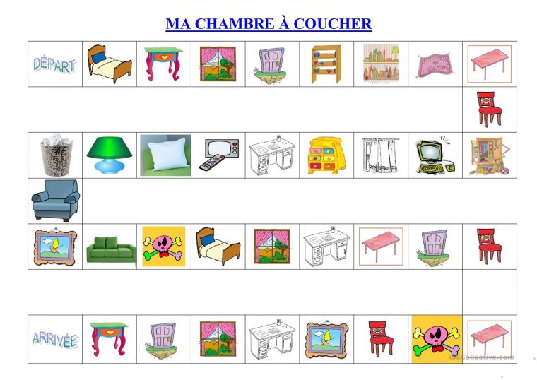 Jeu De L'Oie: Ma Chambre Fiche D'Exercices – Fiches encequiconcerne Mots Mã©Lã©S Objet De La Classe