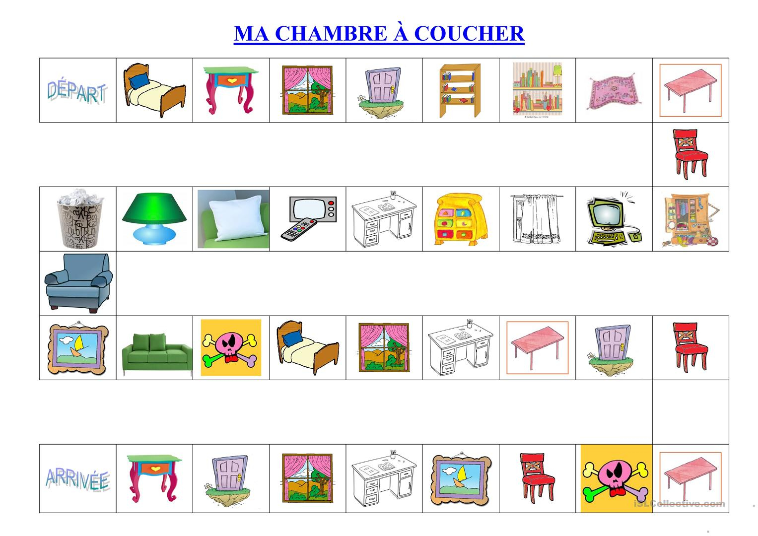 Jeu De L'Oie: Ma Chambre Fiche D'Exercices - Fiches encequiconcerne Mots Mã©Lã©S Objet De La Classe