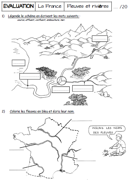 La France - Les Fleuves Et Rivieres  Partager Les encequiconcerne Evaluation Ce2 Geographie Carte De France 