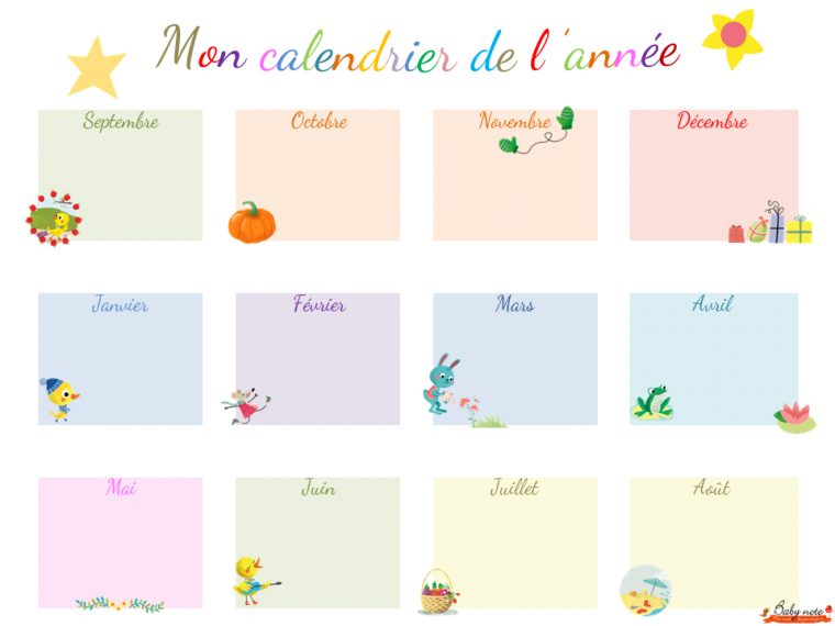 Le Calendrier De L'Année À Télécharger  Baby Note pour Calendrier Des Anniversaires A Imprimer Gratuit