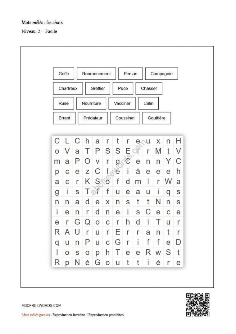 Les Chats : Mots Mêlés Gratuits – Abcfreewords avec Mots Meles Mode Difficiles