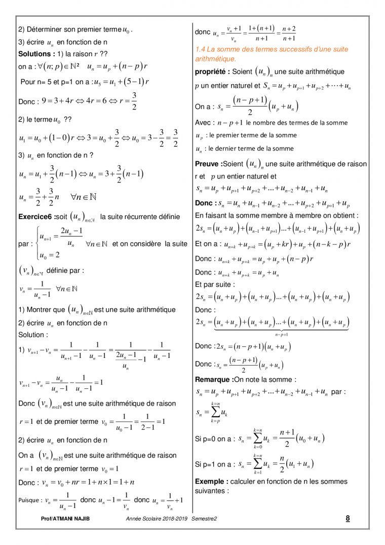 Les Suites Numériques – Cours Et Exercices Corrigés encequiconcerne Aptitude Numerique Exercice Pdf