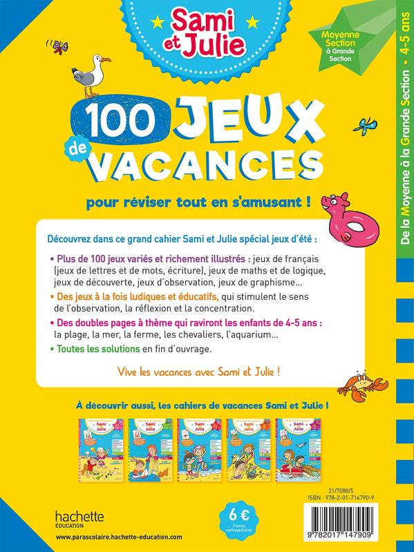 Livre: Sami Et Julie - 100 Jeux De Vacances - De La avec Tous Les Cahiers De Vacances Moyenne Section
