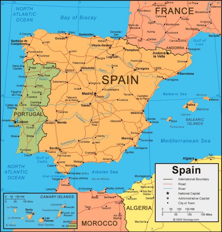 Mapa De Espanha E Países Vizinhos – Mapa De Espanha E à Carte De De France Dã©Taillã©E