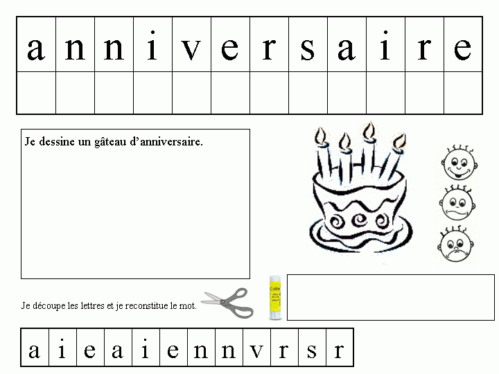 Maternelle: Anniversaire, Reconstituer Le Mot pour Mots Mã©Lã©S Carnaval 