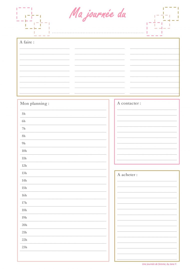 Modele Planning Quotidien tout Matrice De Decoupe Pour Planner A Imprimer Gratuit