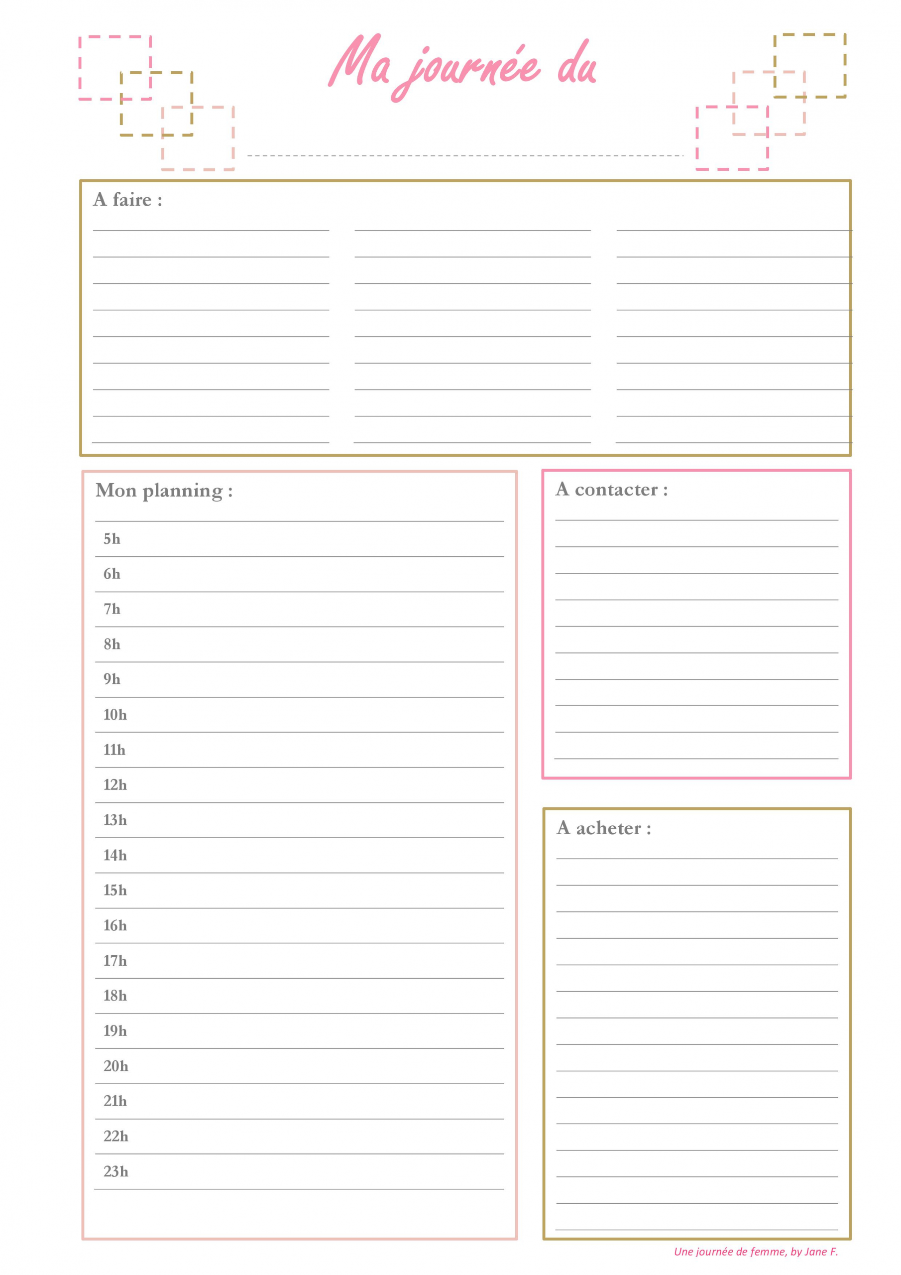 Modele Planning Quotidien tout Matrice De Decoupe Pour Planner A Imprimer Gratuit 