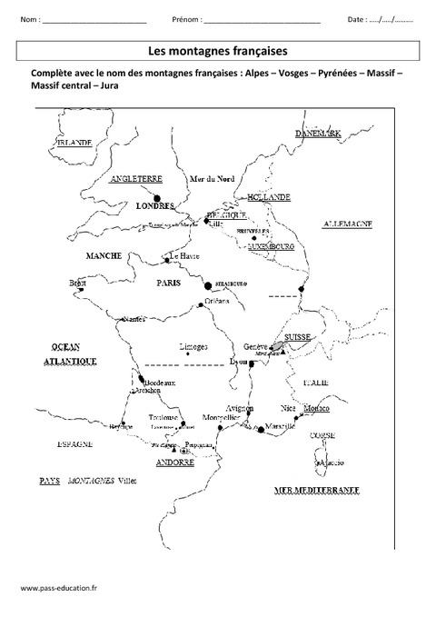 Montagnes Françaises - Ce2 - Exercices Corrigés serapportantà Evaluation Ce2 Geographie Carte De France 