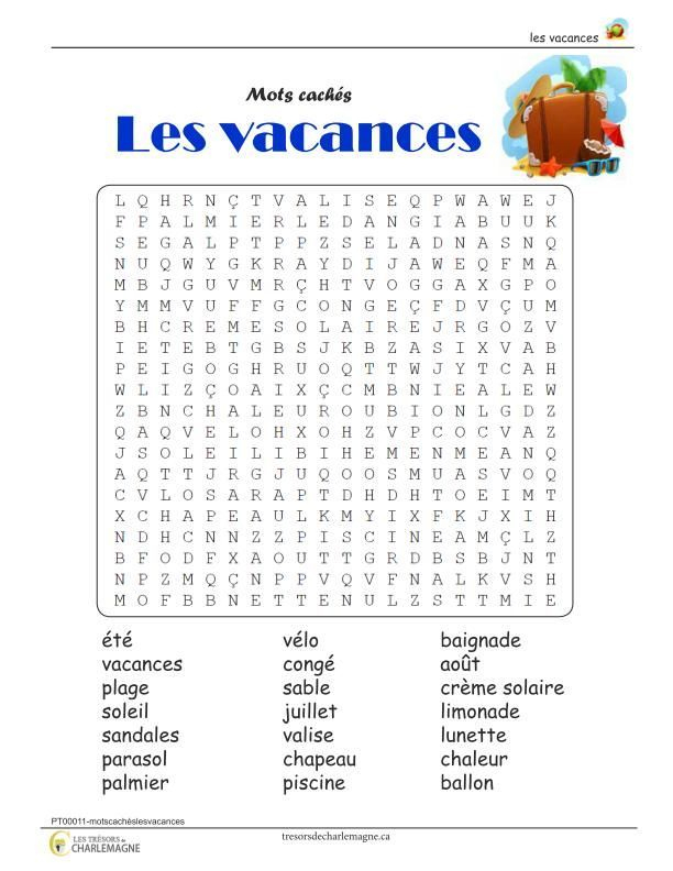 Mots Cachés - Les Vacances - Document Pédagogique intérieur Mots Cachã©S Les Animaux Sauvages 