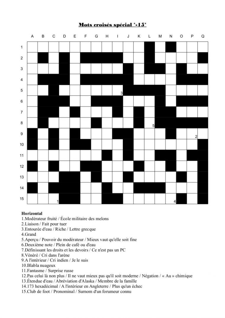 Mots Croisés Spécial -15 Par Guillaume C – Fichier Pdf dedans Mots Meles Niveau 3