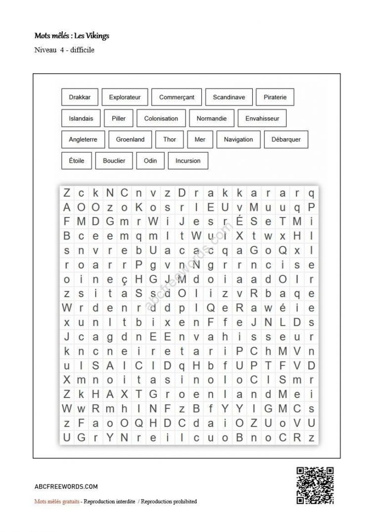 Mots Mêlés Gratuits Les Vikings – Abcfreewords intérieur Mots Meles Niveau 3