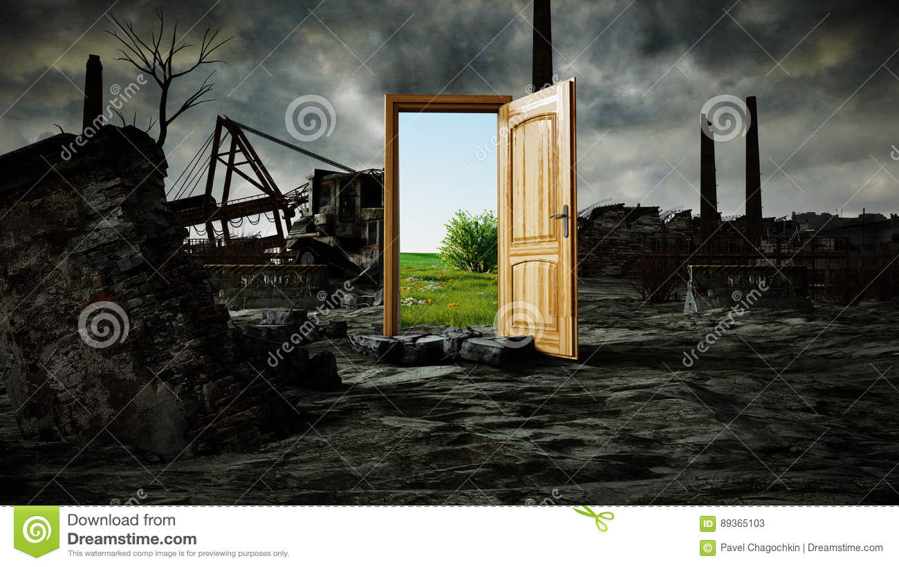 Opened Door. A Portal Between Nature And Ecological intérieur Civilization Vi Demander Urgence Catastrophe 