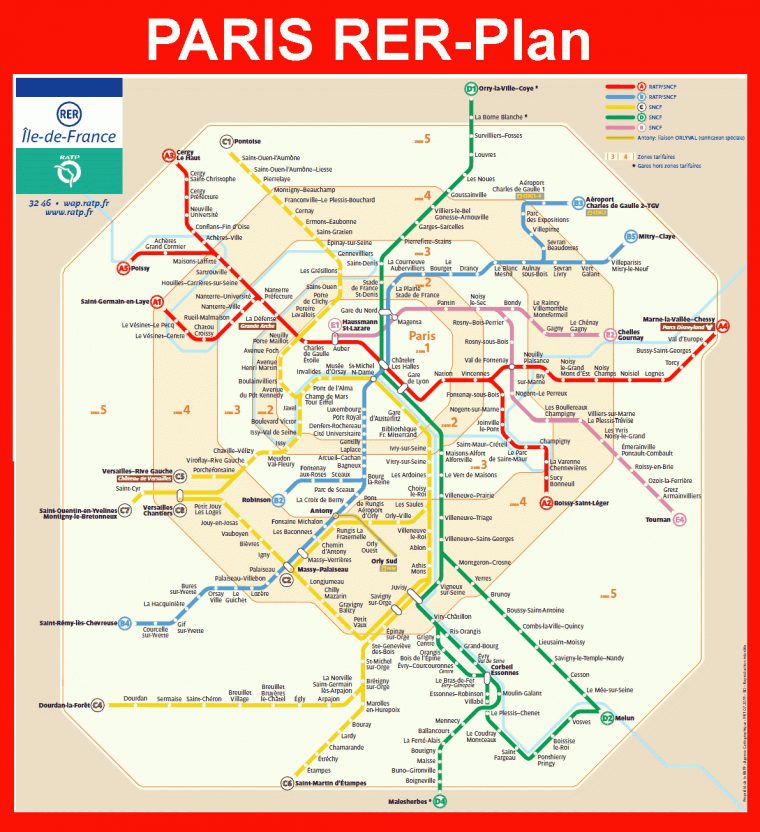 Paris Rer Plan Karte  Mapa De Trem, Paris, Mapa intérieur Carte De De France Dã©Taillã©E