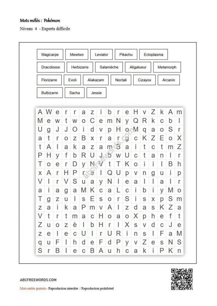 Pokémon : Mots Mêlés Gratuits – Abcfreewords tout Mots Meles Mode Difficiles