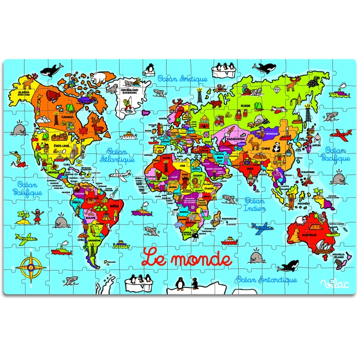 Puzzle 150 Pcs Carte Du Monde En Valise Vilac Puzzle En Bois serapportantà Jeu De Capitales Java 