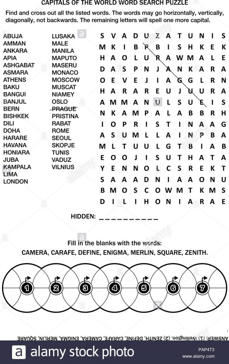 Puzzle Page Avec Deux Jeux De Mots (En Anglais). Capitales destiné Jeu De Capitales Java