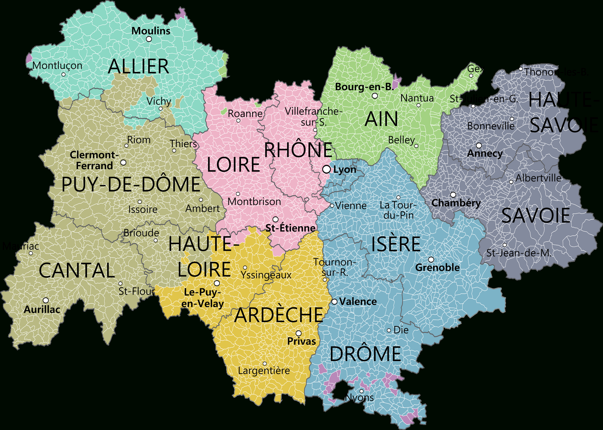 Région Auvergne-Rhône-Alpes : Géographie, Histoire pour Caret France Dã©Partements Png