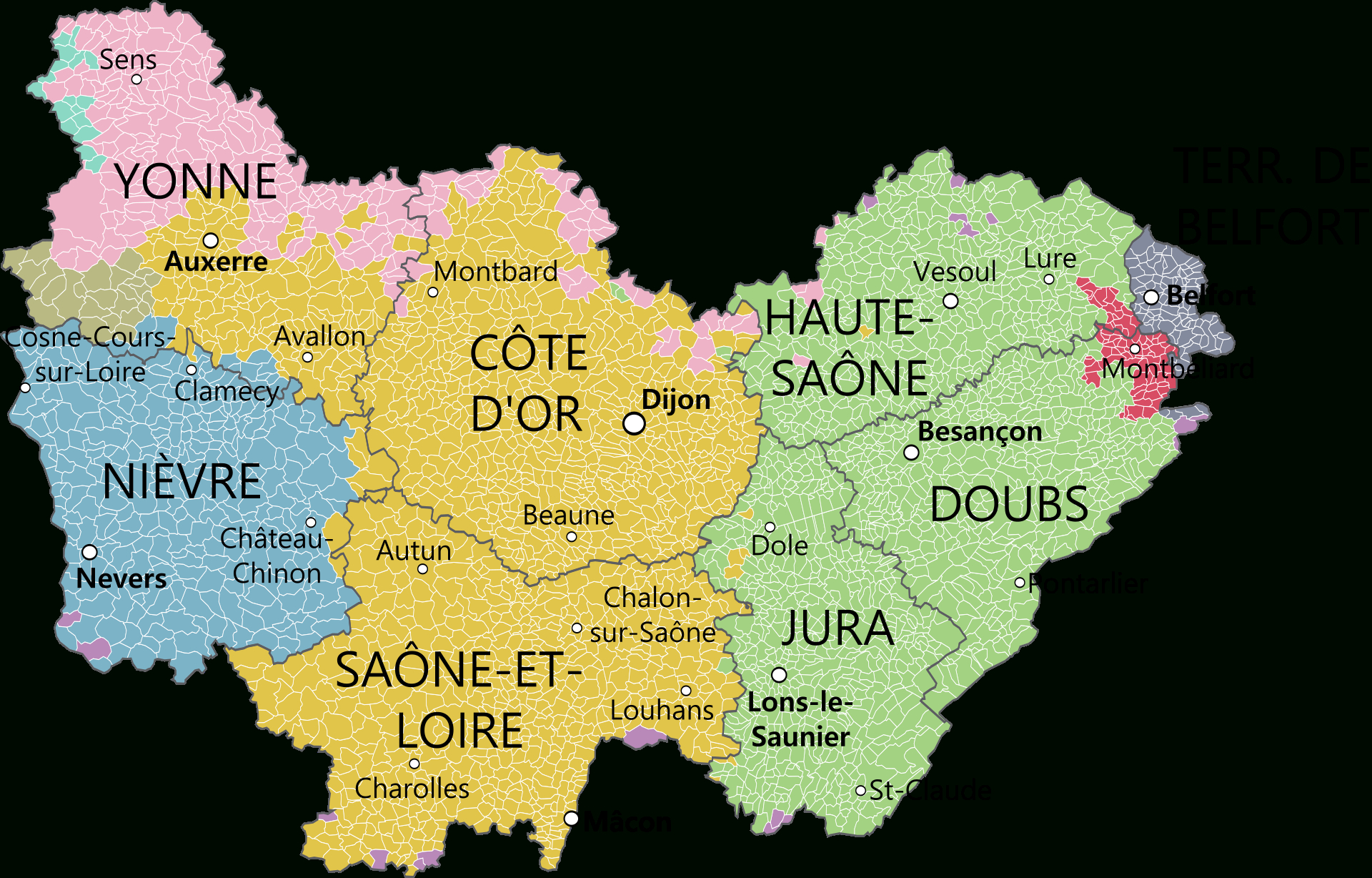 Région Bourgogne-Franche-Comté : Géographie, Histoire avec Caret France Dã©Partements Png