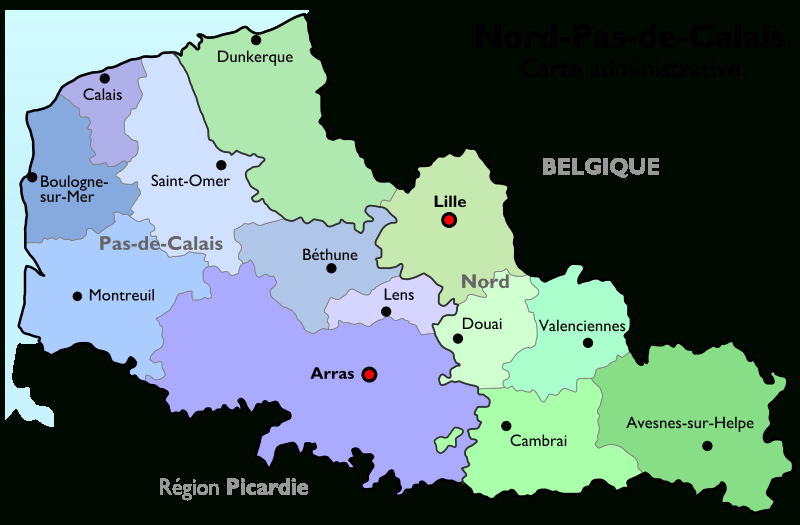 Région Nord Pas De Calais - Voyages - Cartes destiné Caret France Dã©Partements Png