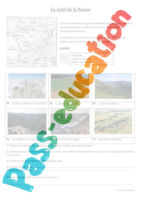 Relief De La France - Ce2 - Cm1 - Géographie - Pass Education pour Evaluation Ce2 Geographie Carte De France 