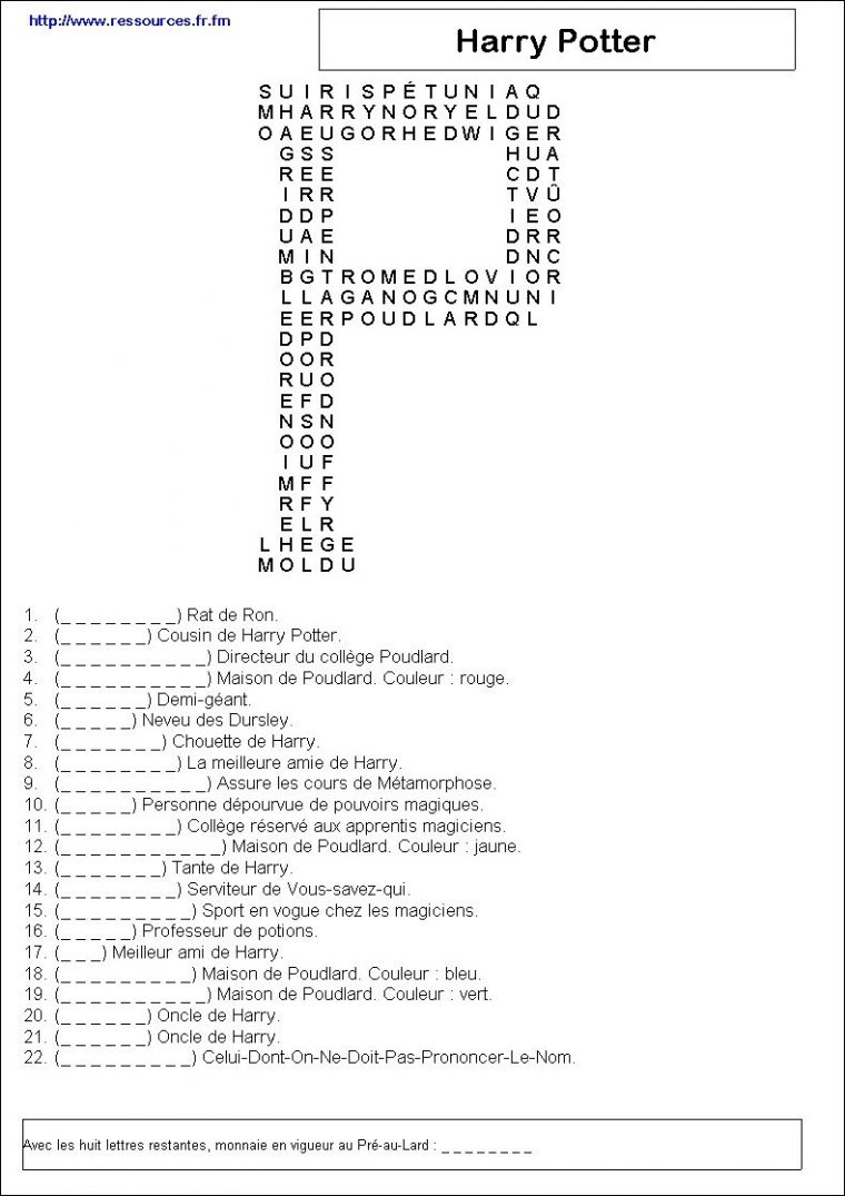 Ressources – Mots Mêlés – Cycle 3 – Harry Potter  Jeux destiné Mots Mãªlã©S Noel Cycle 3