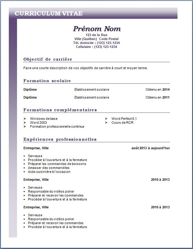 Resume Format: Modèle De Cv Francais Au Bureau dedans Modã¨le Pixel  Fiche Prã©Paration