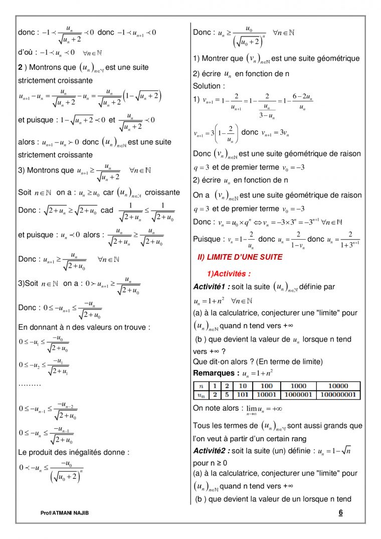 Suites Numériques – Cours Et Exercices Corrigés – Alloschool dedans Aptitude Numerique Exercice Pdf