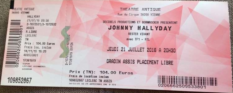Tenues De Scène De Johnny Hallyday — Billets : 21 Juillet intérieur Faux Billet De Concert A Imprimer