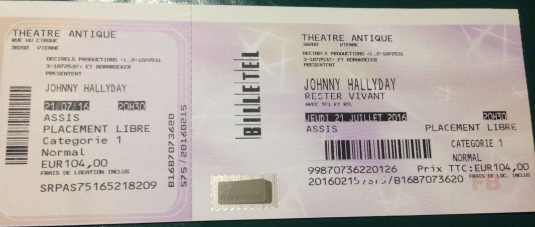 Tenues De Scène De Johnny Hallyday — Billets : 21 Juillet serapportantà Faux Billet De Concert A Imprimer