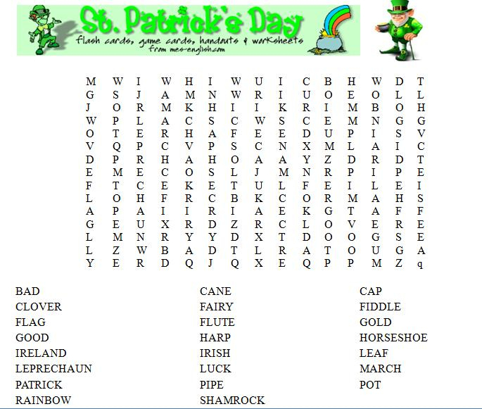 Wordsearch On Saint Patrick'S Day! (By Amaury And Tony pour Saint Nicolas - Mots Meles